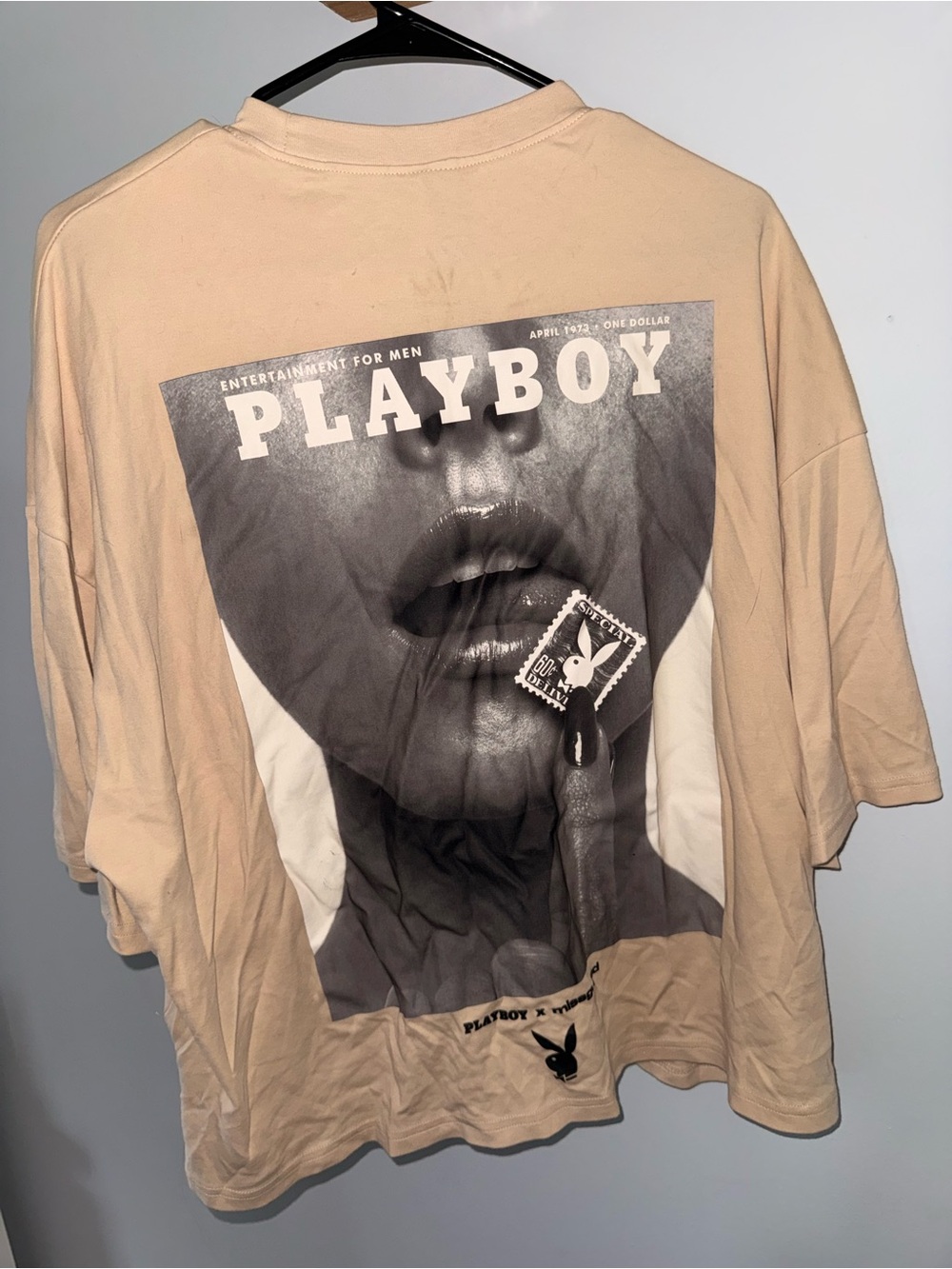 Missguided + Beige Playboy Graphic Short Sleeve Tee